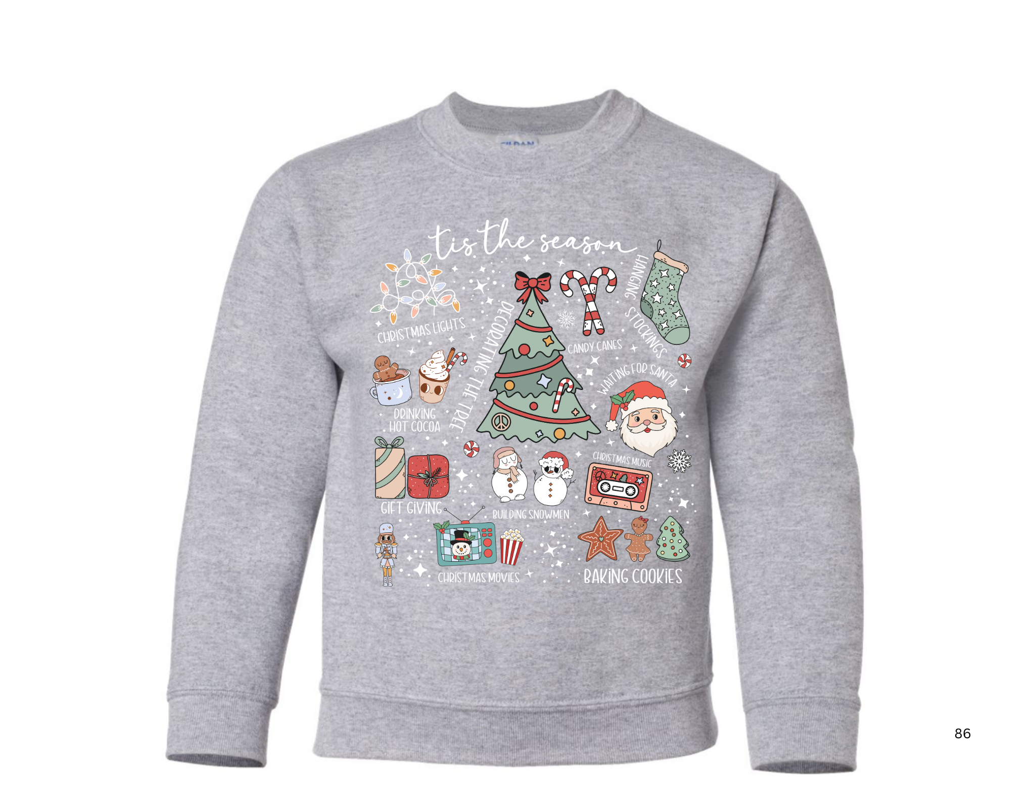 Tis The Season Collage Crewneck Sweatshirt- Youth, Sport Grey