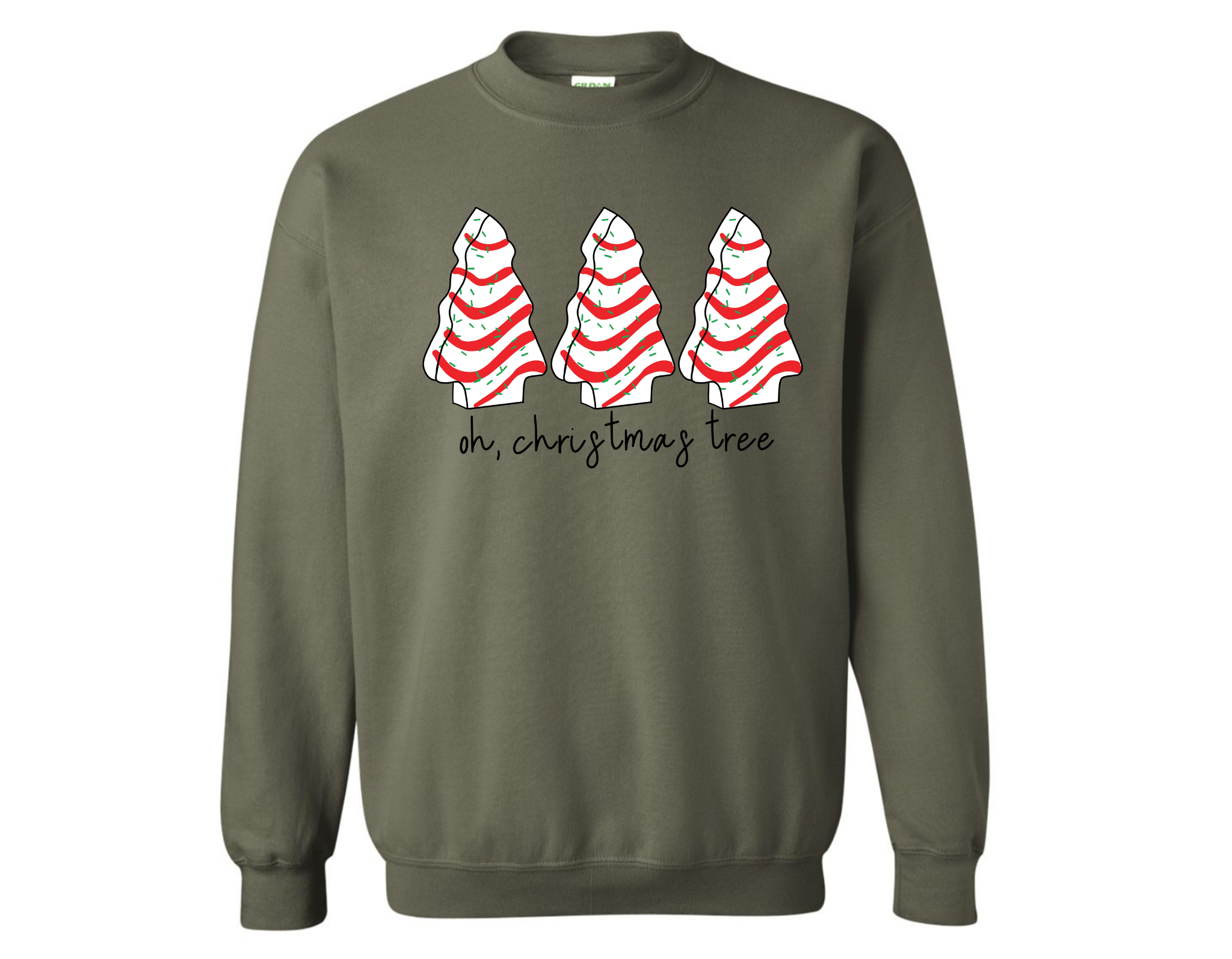 Oh Christmas Tree Crewneck Sweatshirt- Adult, Military Green