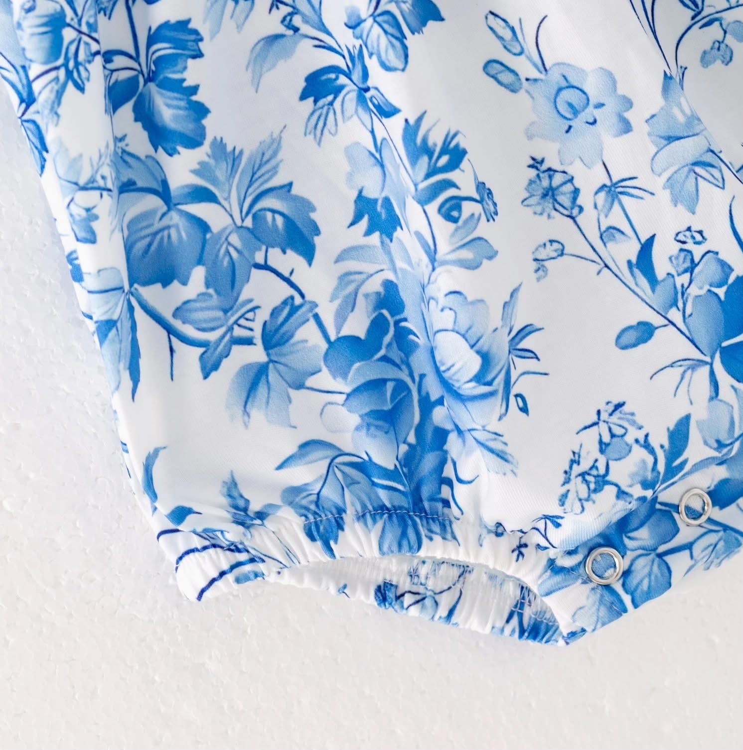 Custom Name Embroidered Girls Blue Floral Smocked Romper