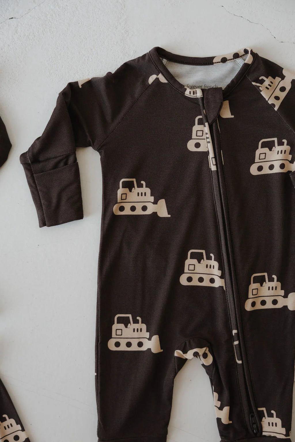 FOREVER FRENCH: Bulldozer Bamboo Pajamas, Bodysuit