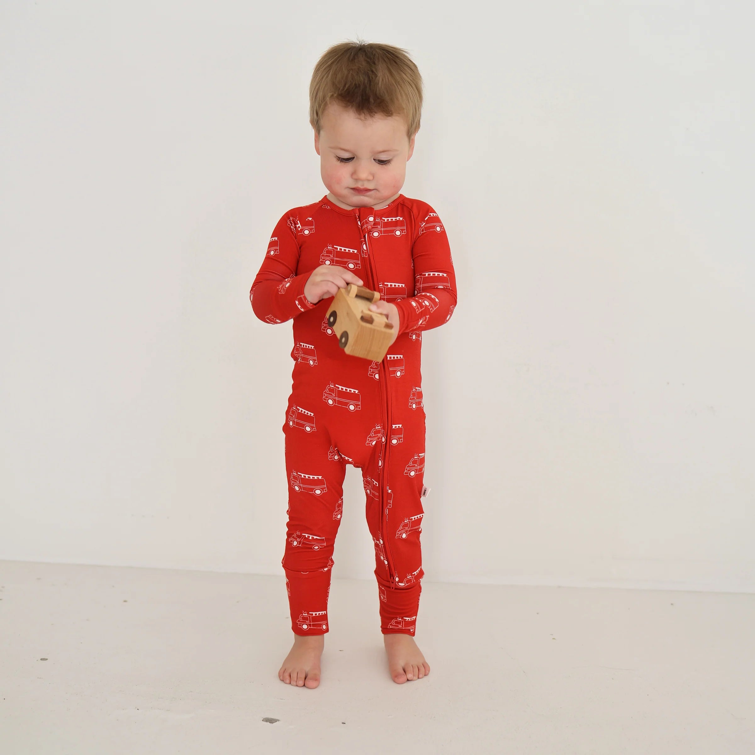 FOREVER FRENCH:  Fire Truck Bamboo Pajamas, Bodysuit