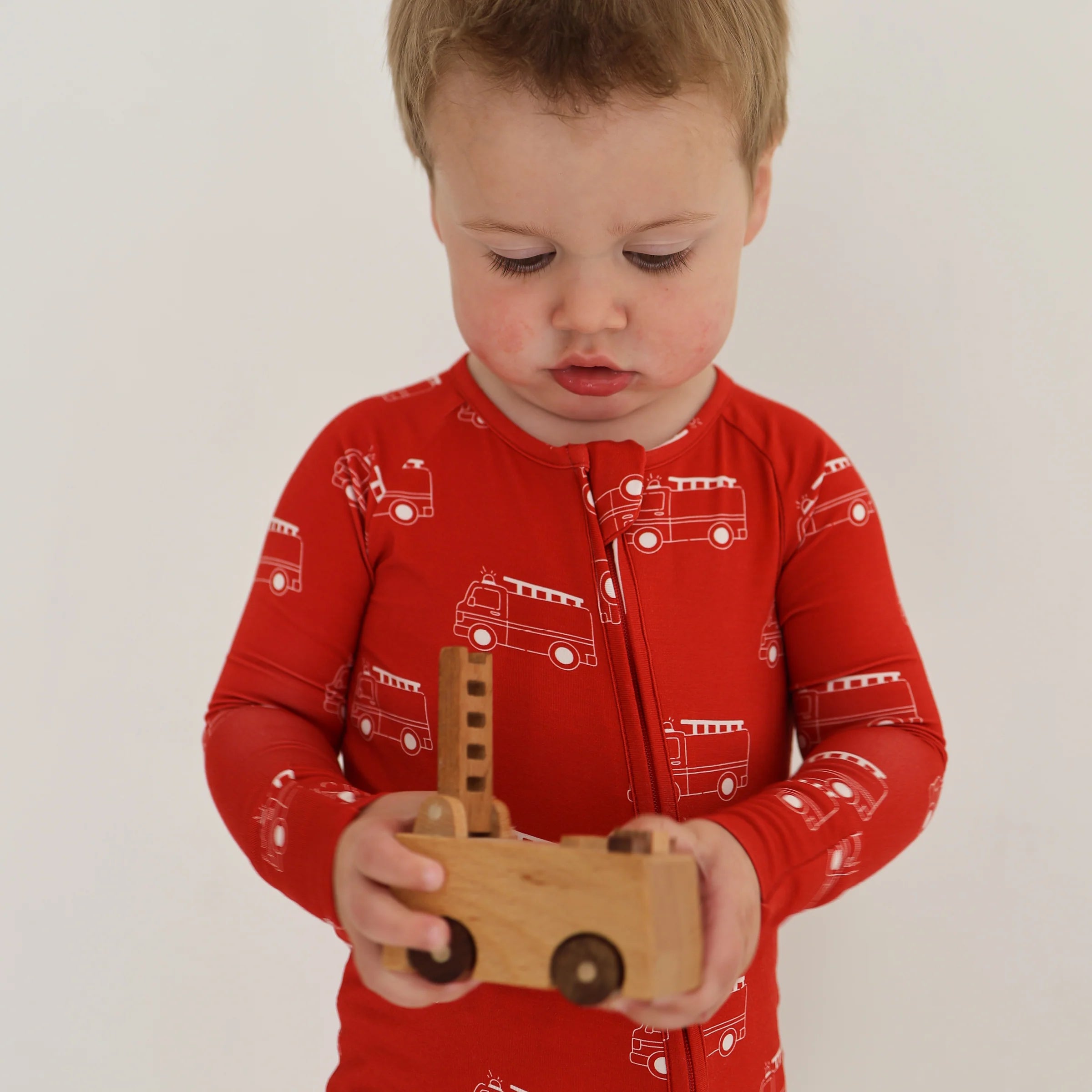 FOREVER FRENCH:  Fire Truck Bamboo Pajamas, Bodysuit