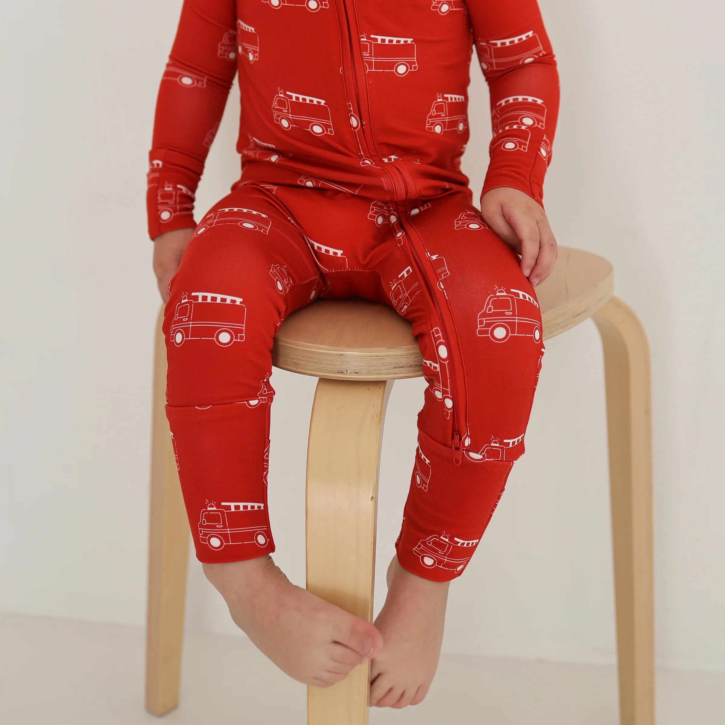 FOREVER FRENCH:  Fire Truck Bamboo Pajamas, Bodysuit