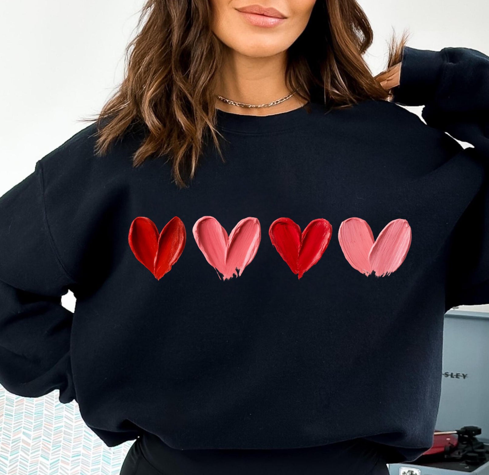 Painted Brushstroke Heart Sweatshirt, Black
