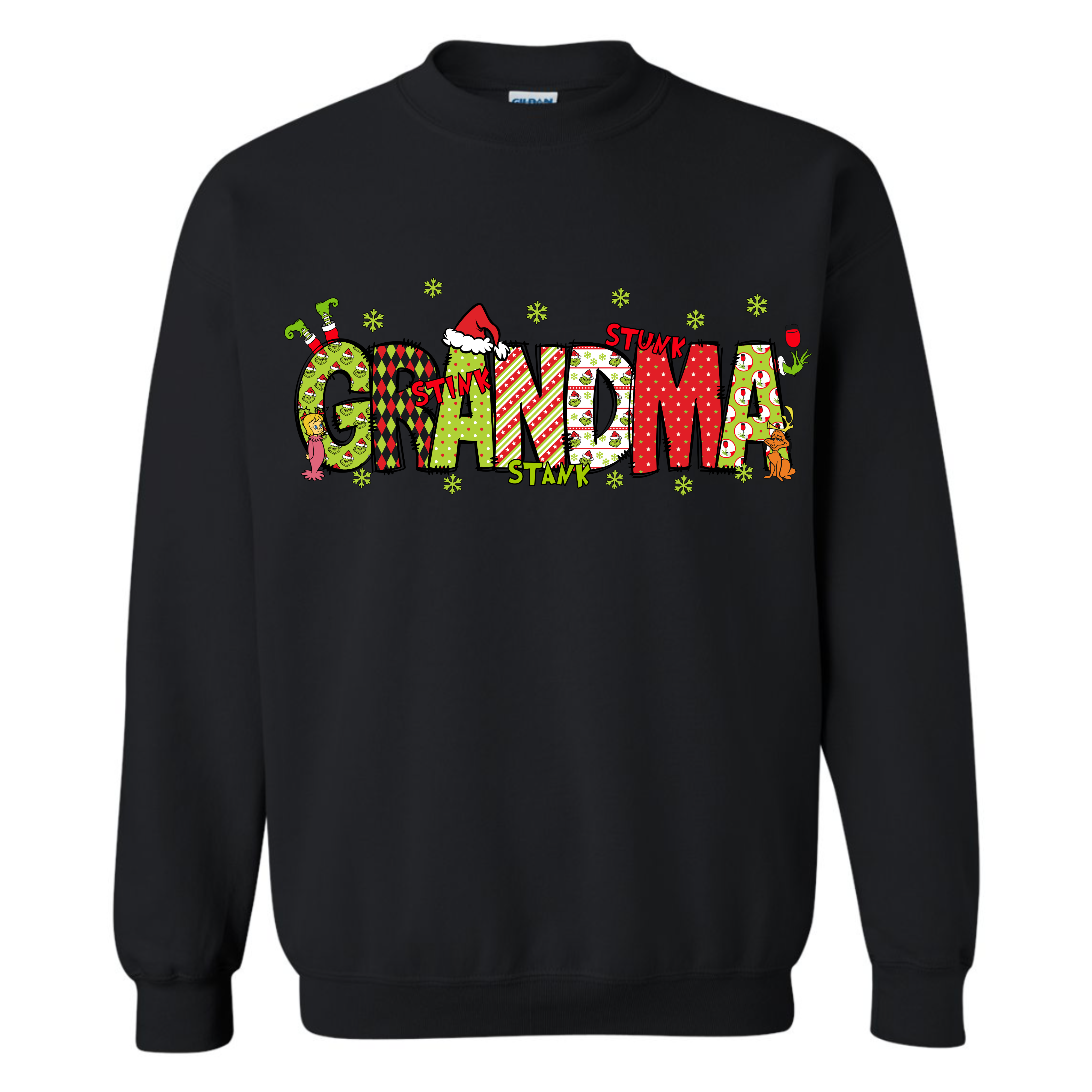 Custom Grinch Sweatshirt with names on back- Black
