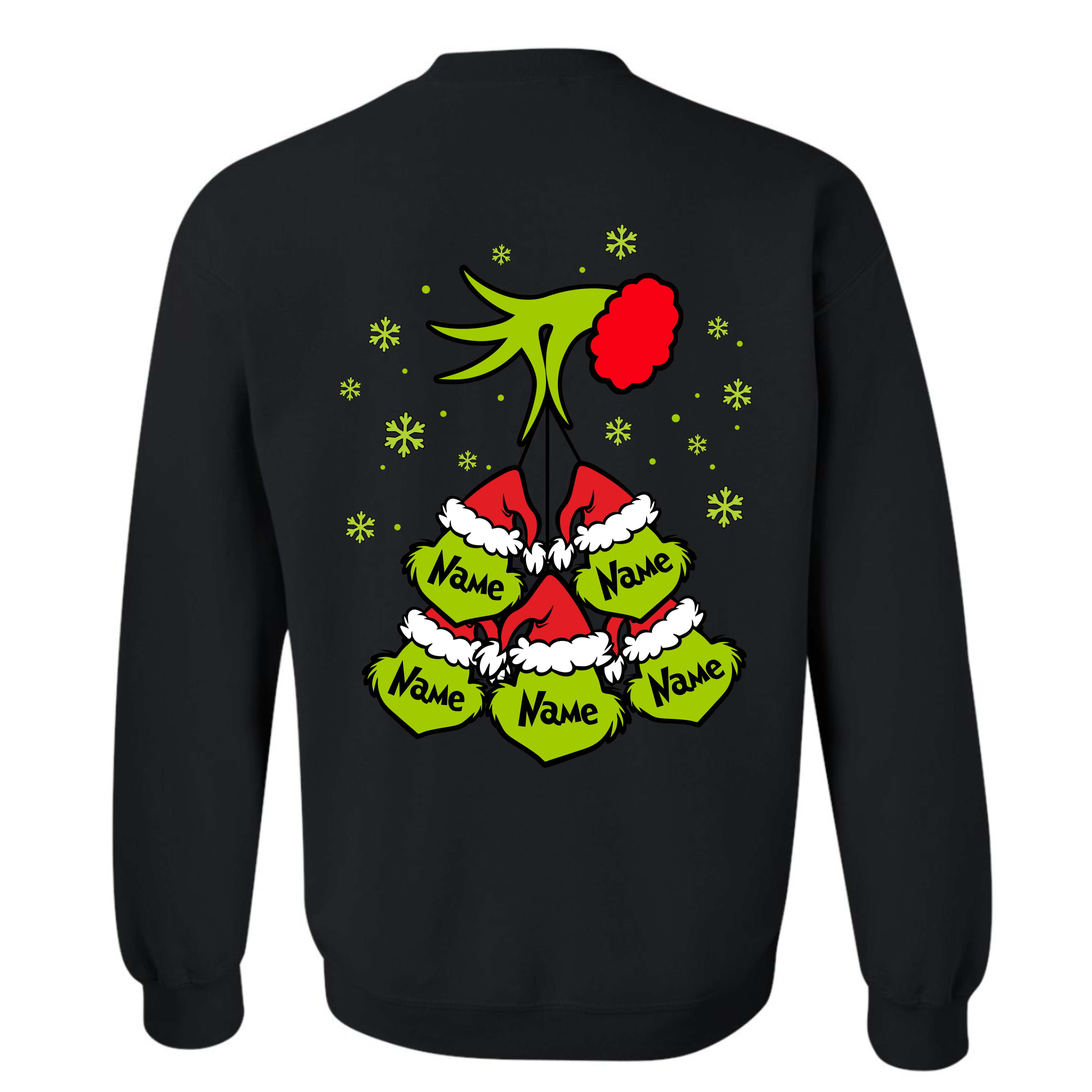 Custom Grinch Sweatshirt with names on back- Black