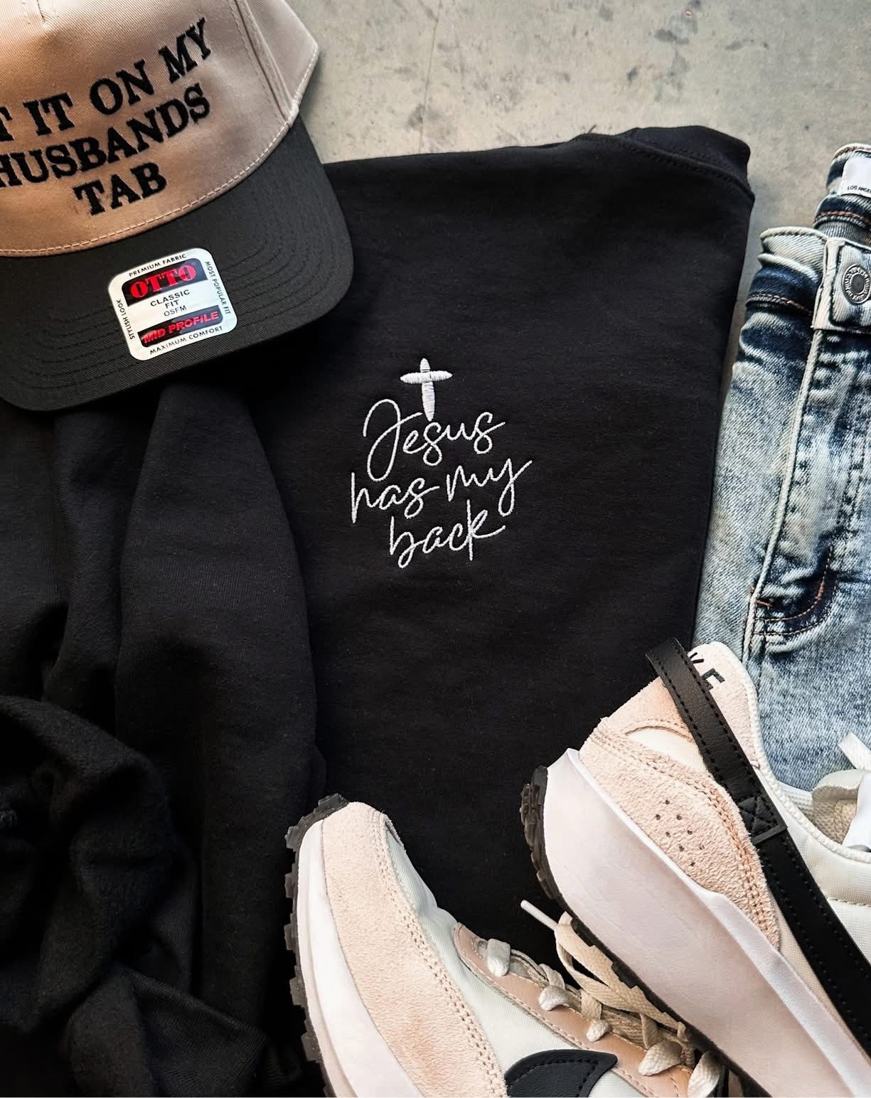 Jesus Has My Back Embroidered Sweatshirt