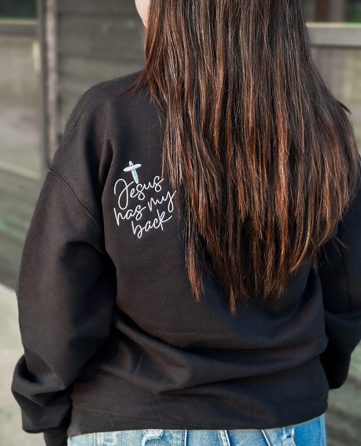 Jesus Has My Back Embroidered Sweatshirt