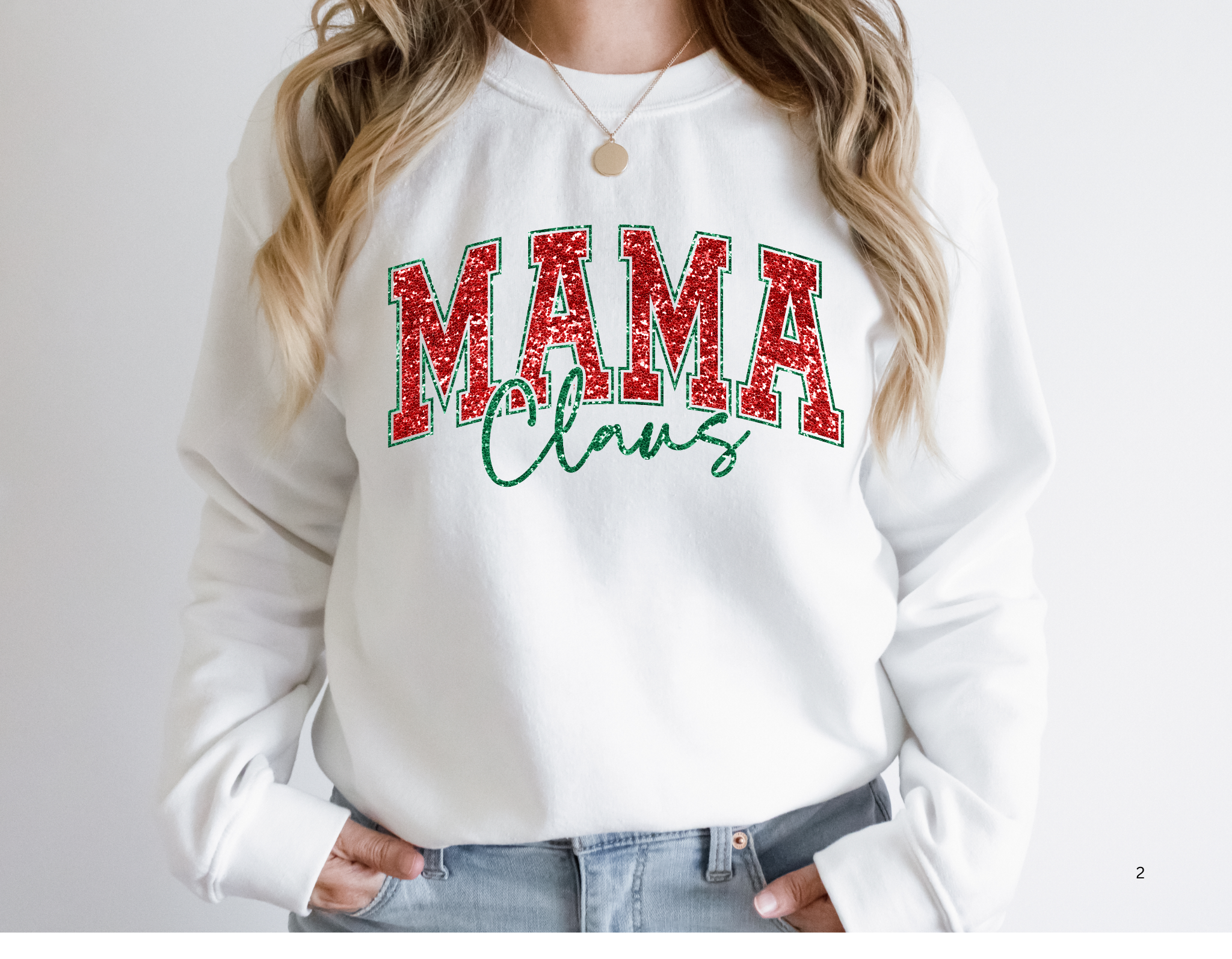Mama Claus Sweatshirt, Glitter- White
