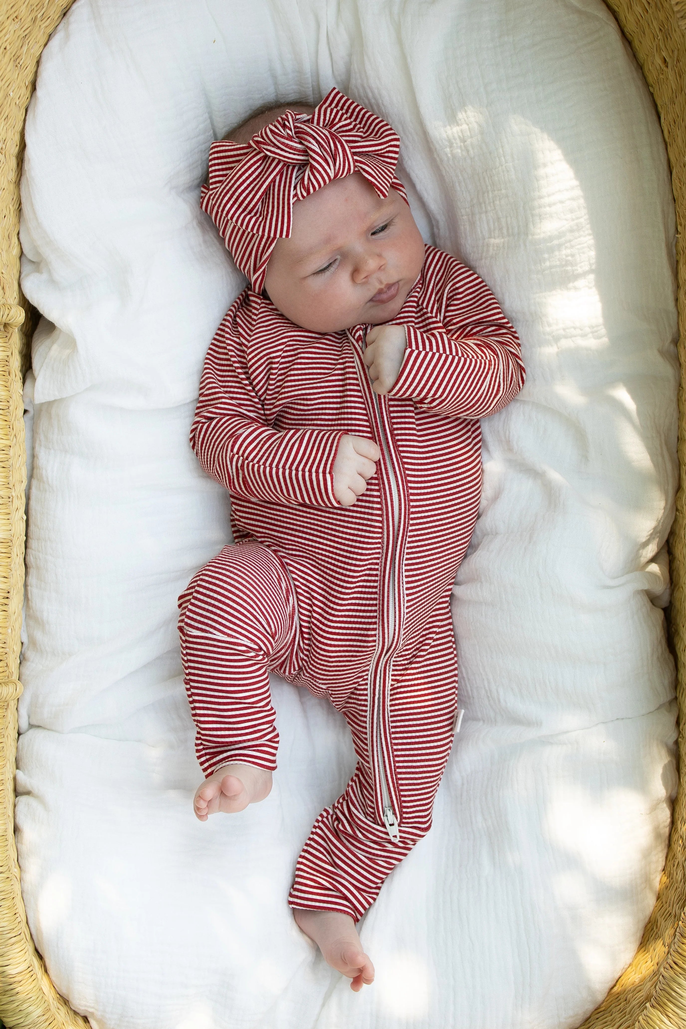 Forever French: Bamboo Zip Pajamas, Peppermint Striped Ribbed