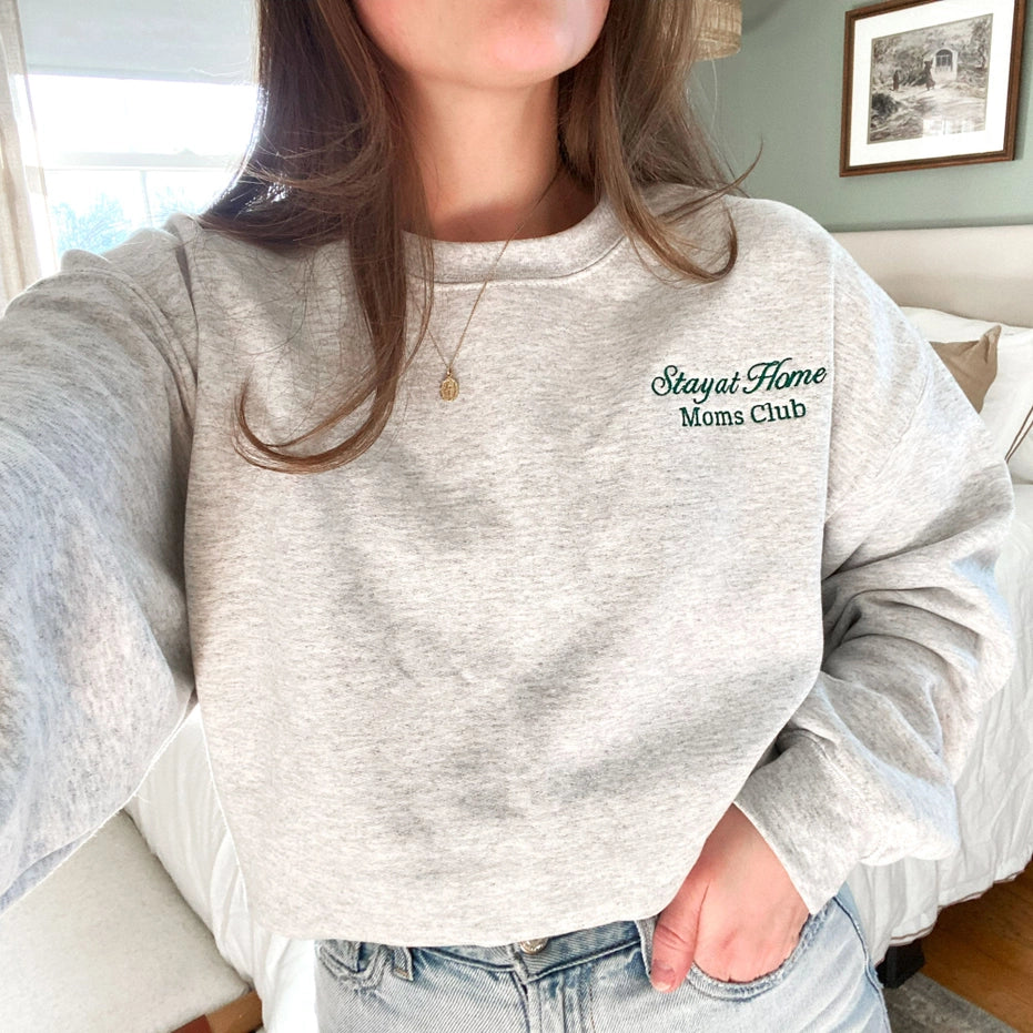 Stay At Home Mom's Club Embroidered Crewneck Sweatshirt, Ash