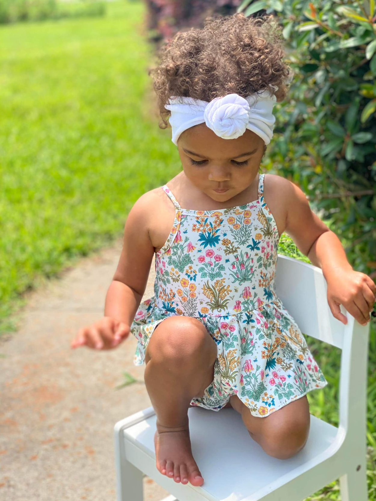 Botanical Tied Sleeve Skirted Romper