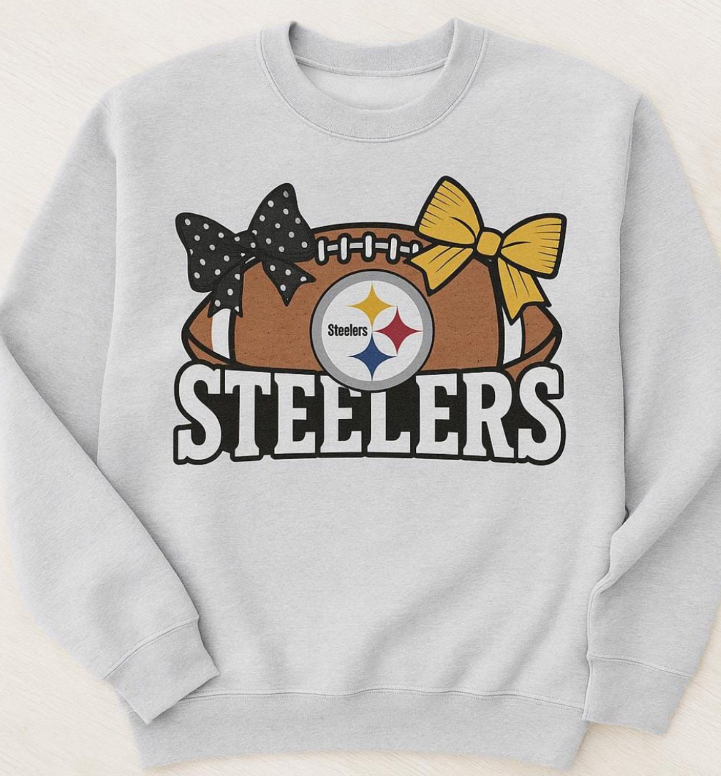 Steelers Bow Sweatshirt- Ash Grey