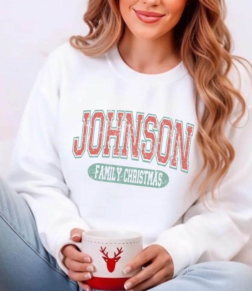 Custom Family Christmas Crewneck Sweatshirt- Adult, White