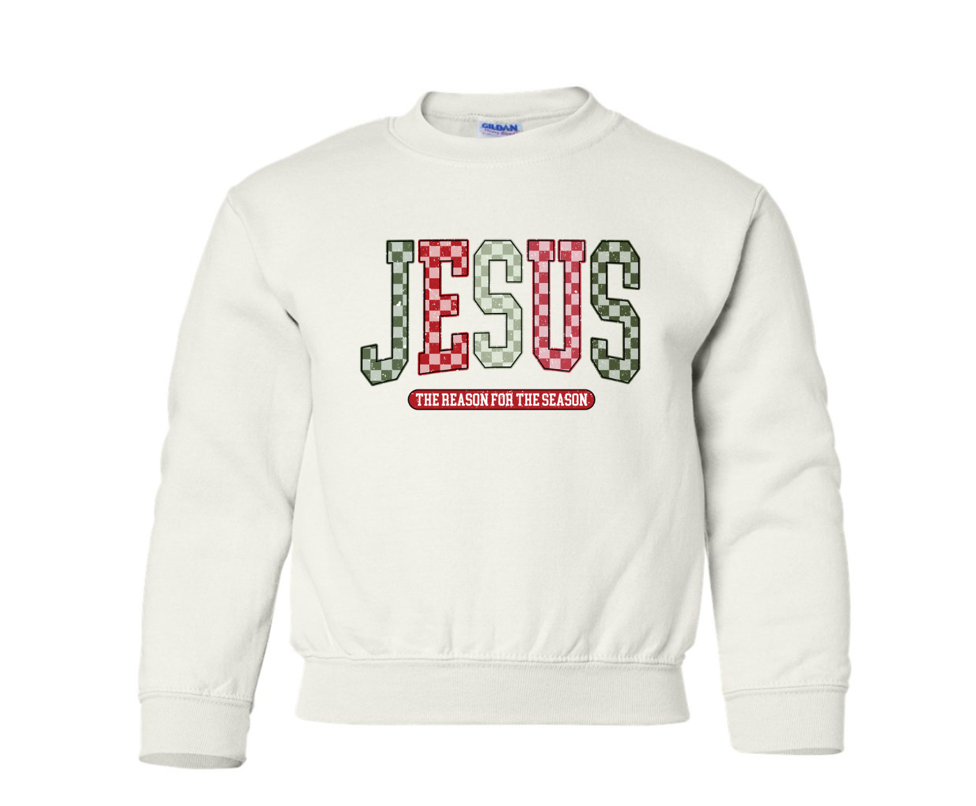 Jesus is the reason for the season Crewneck Sweatshirt- Youth, White