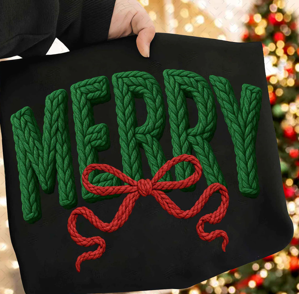 Faux Yarn "MERRY" Sweatshirt/T-Shirt