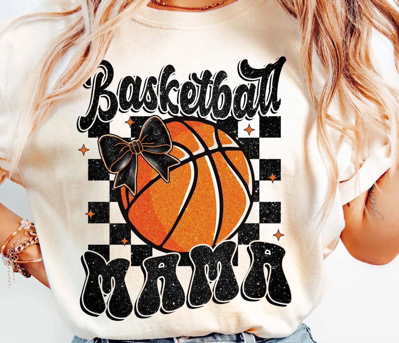 Basketball Mama Bow, Ivory T-Shirt