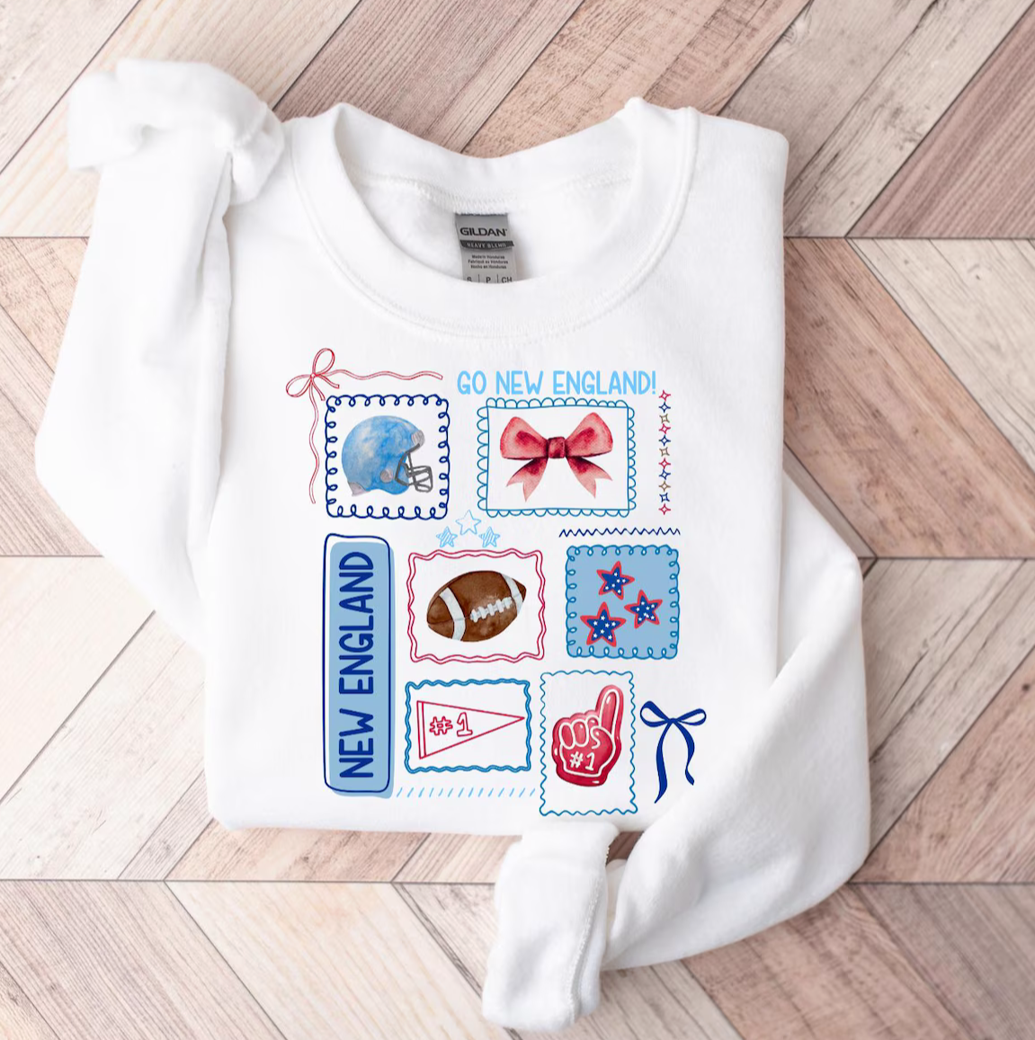 New England Patriot Collage Sweatshirt, White