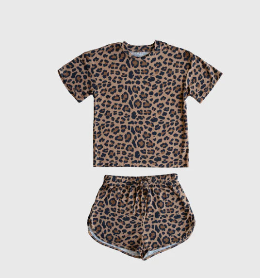 FOREVER FRENCH: Leopard Bamboo Girls Shorts Set
