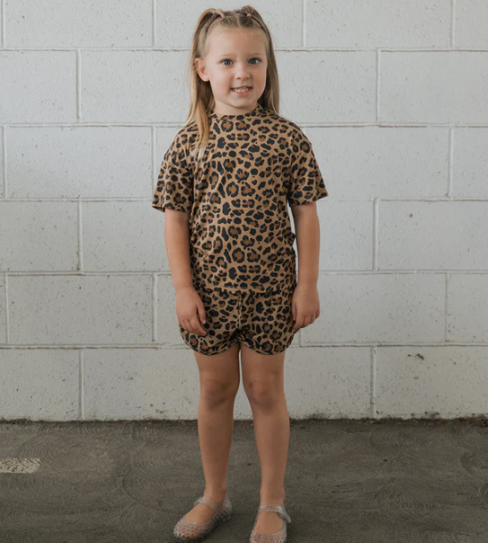 FOREVER FRENCH: Leopard Bamboo Girls Shorts Set