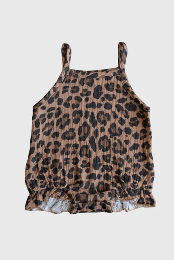 FOREVER FRENCH: Leopard Muslin Sleeveless Tank Romper