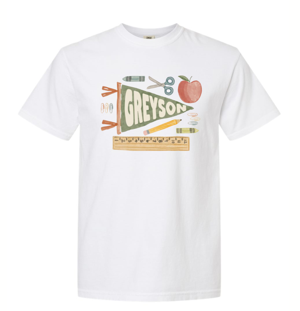 Custom Name Back to School Watercolor Pennant T-Shirt- Youth