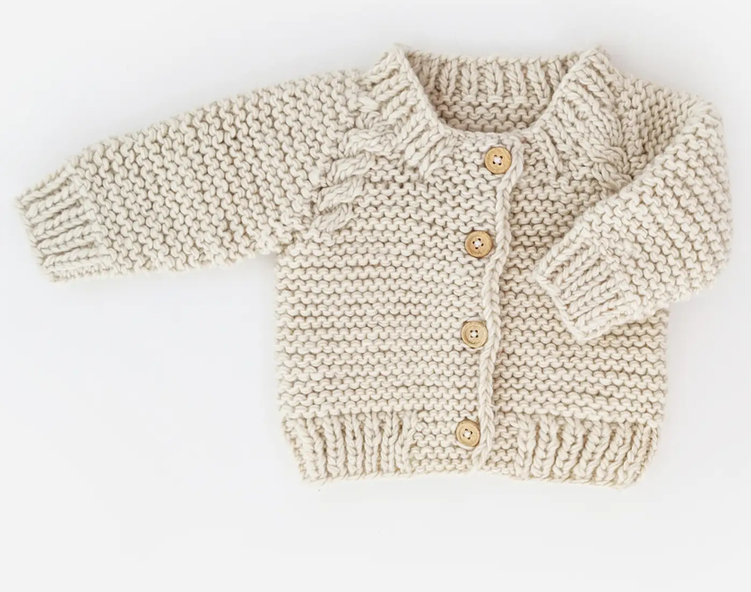 Natural Garter Stitch Cardigan Sweater For Baby & Toddler