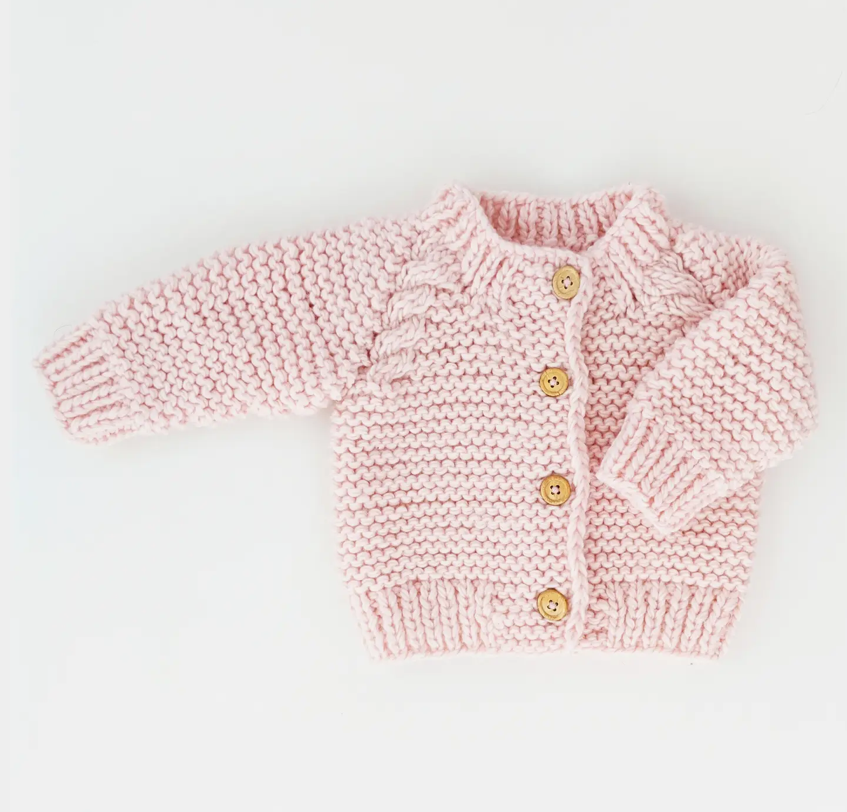 Blush Pink Garter Stitch Cardigan Sweater For Baby & Toddler