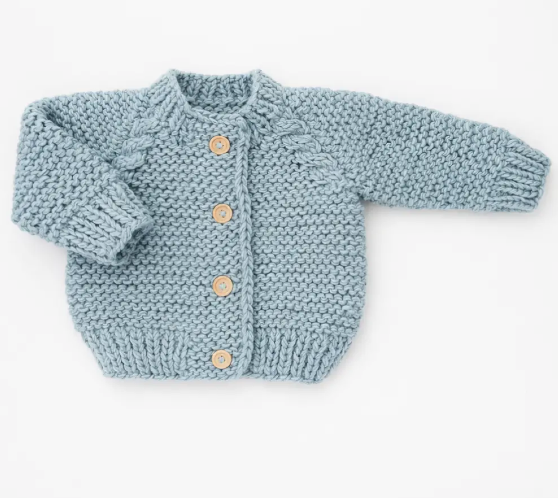 Surf Blue Garter Stitch Cardigan Sweater For Baby & Toddler