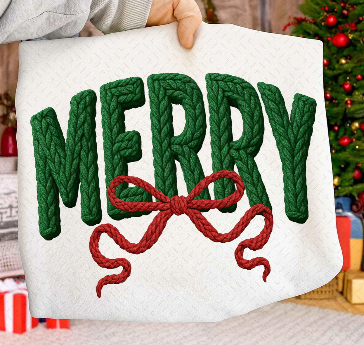 Faux Yarn "MERRY" Sweatshirt/T-Shirt