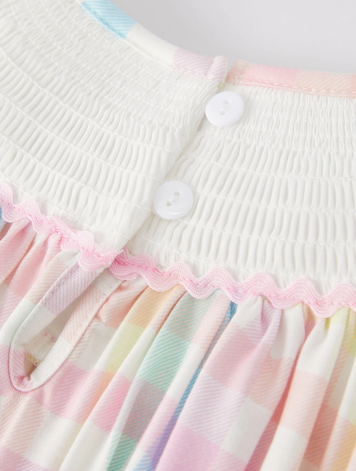 Easter Bunny Embroidery Girls Pink Plaid Bow Dress