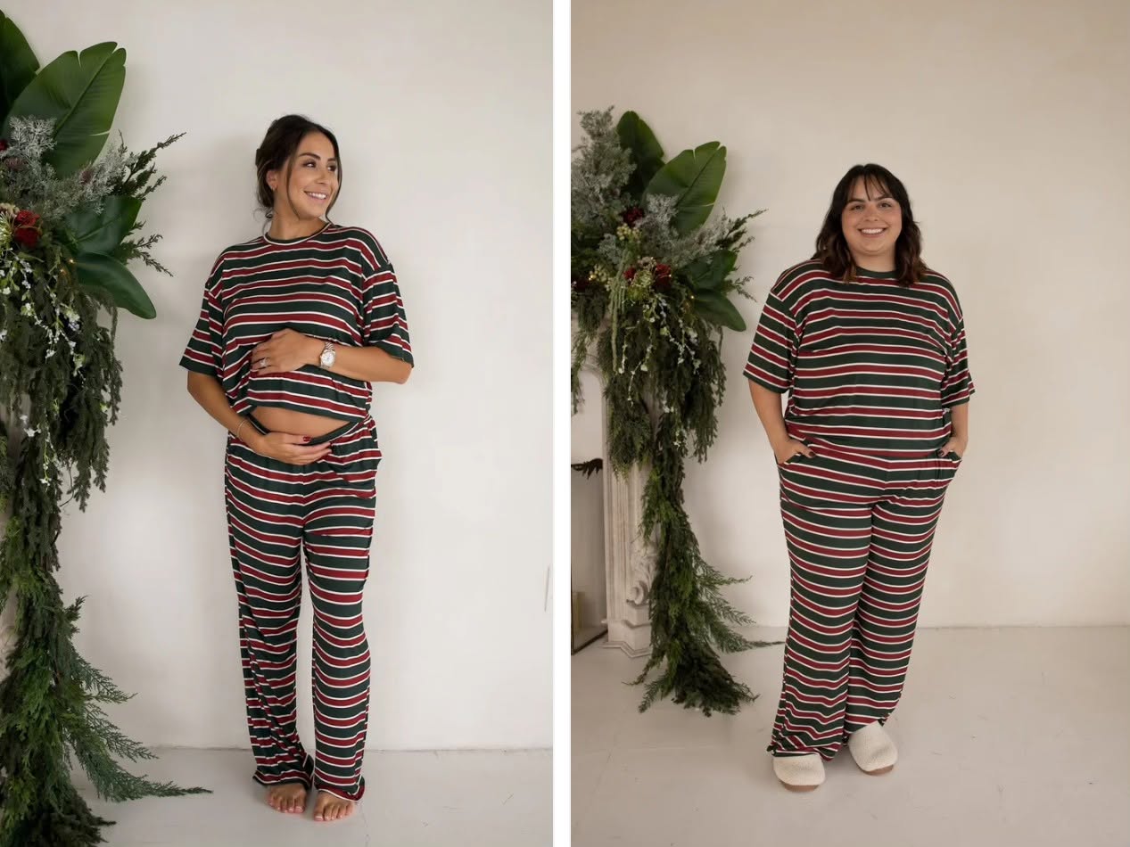 FOREVER FRENCH:  Women's Boxy Tee Lounge Set | Holiday Stripe