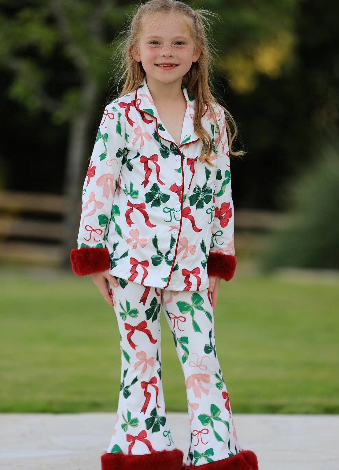 Holiday Bow Christmas Set with Fuzzy Trim