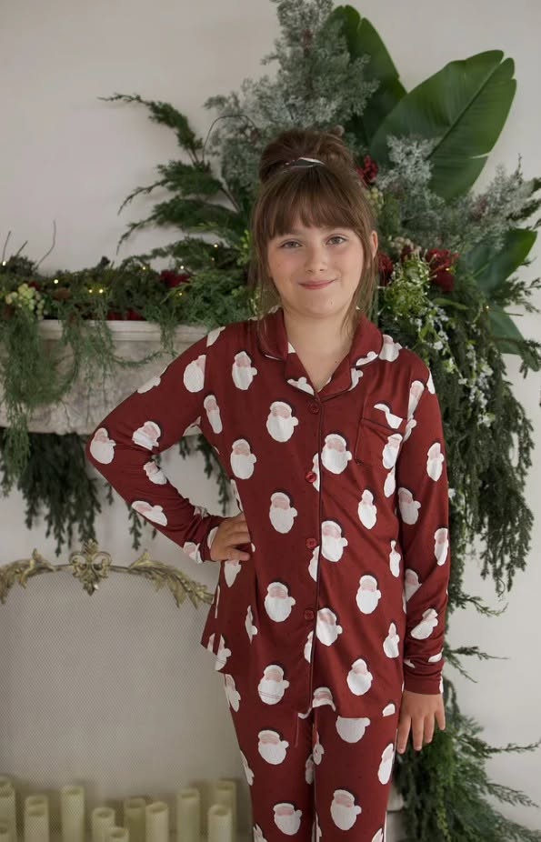 FOREVER FRENCH:  Girl's Bamboo Button Up Lounge Set | Vintage Santa