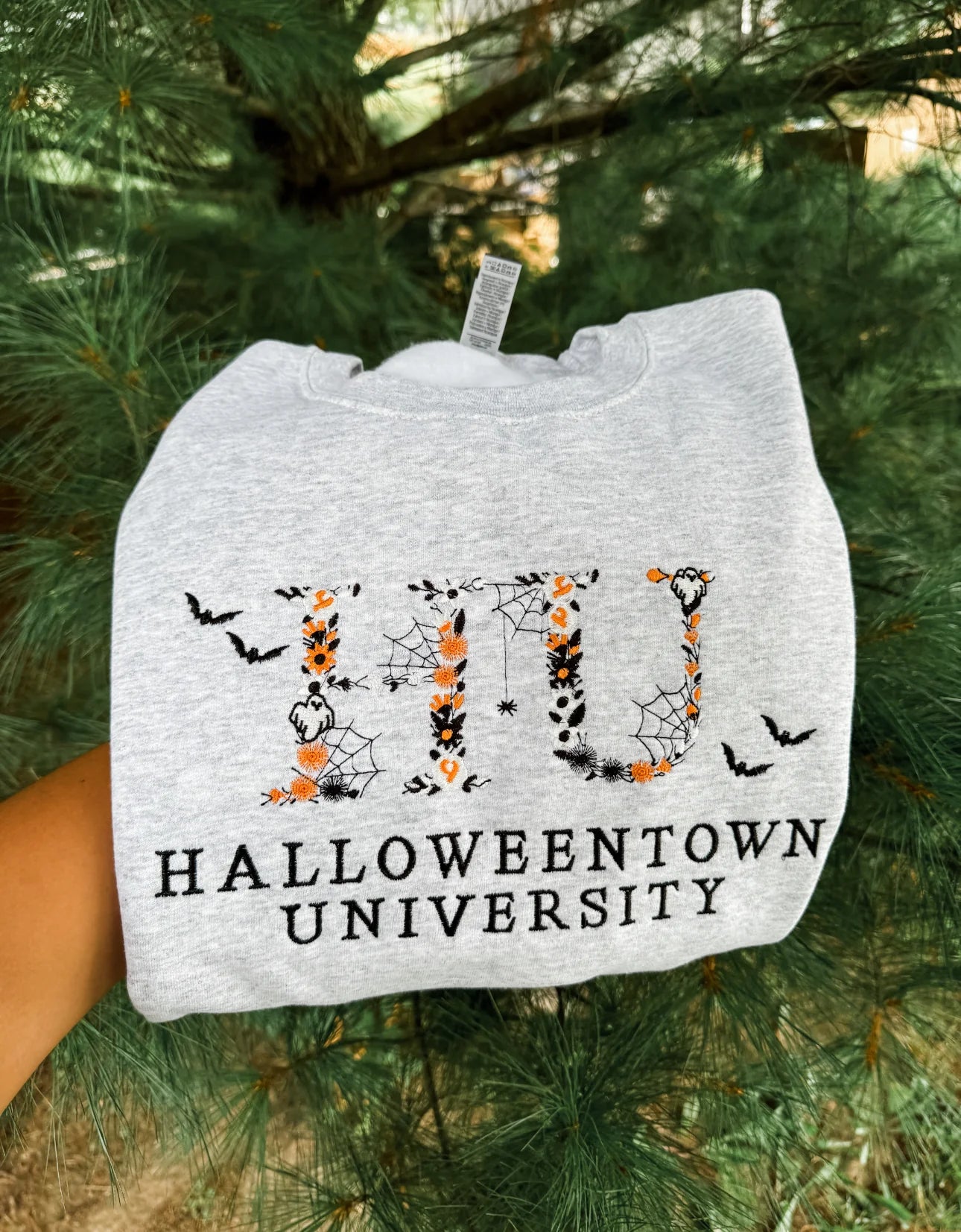 Embroidered Halloweentown University Crewneck- Ash Grey