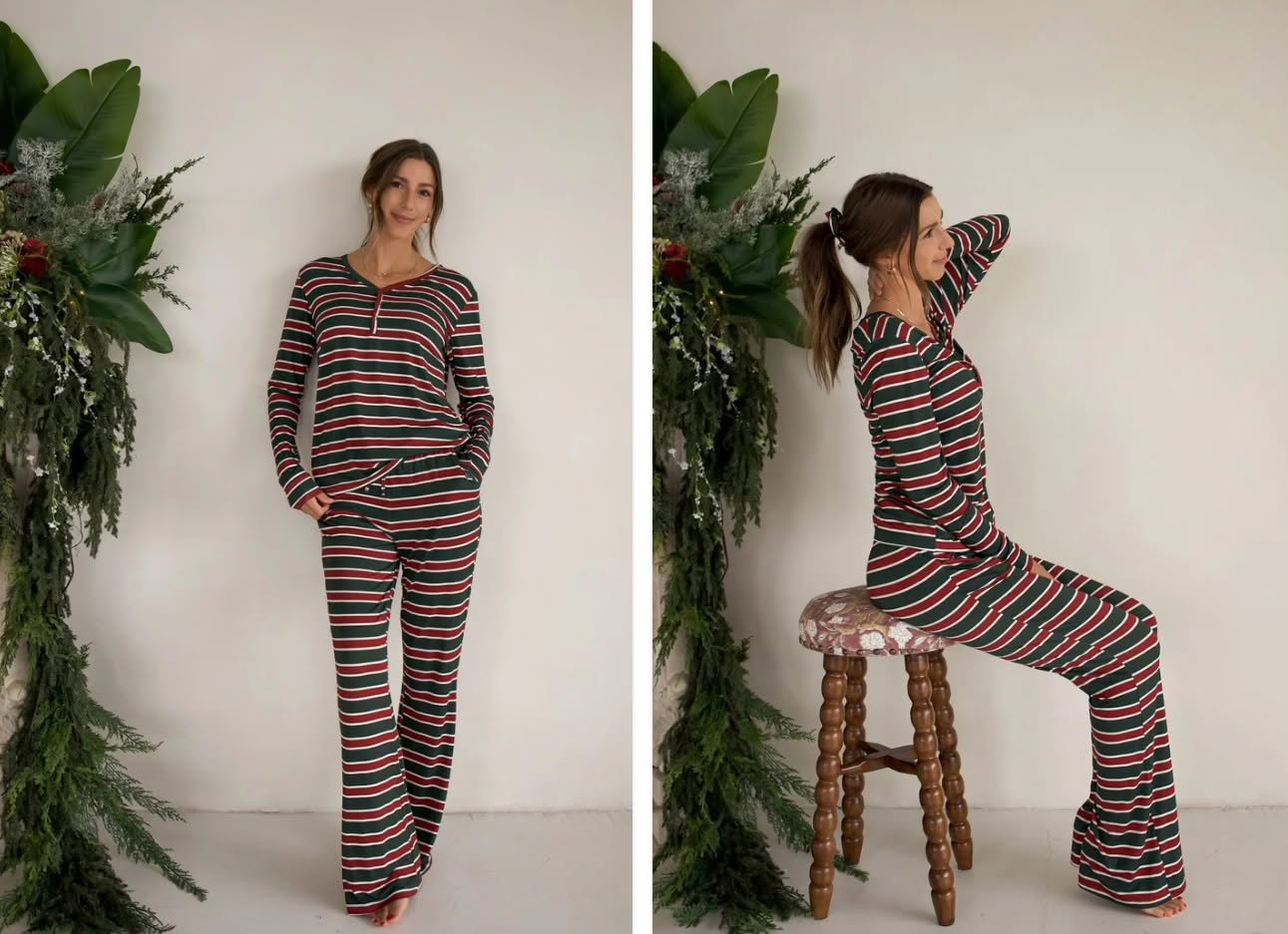 FOREVER FRENCH:  Women's Long Sleeve Bamboo Pajama | Holiday Stripe