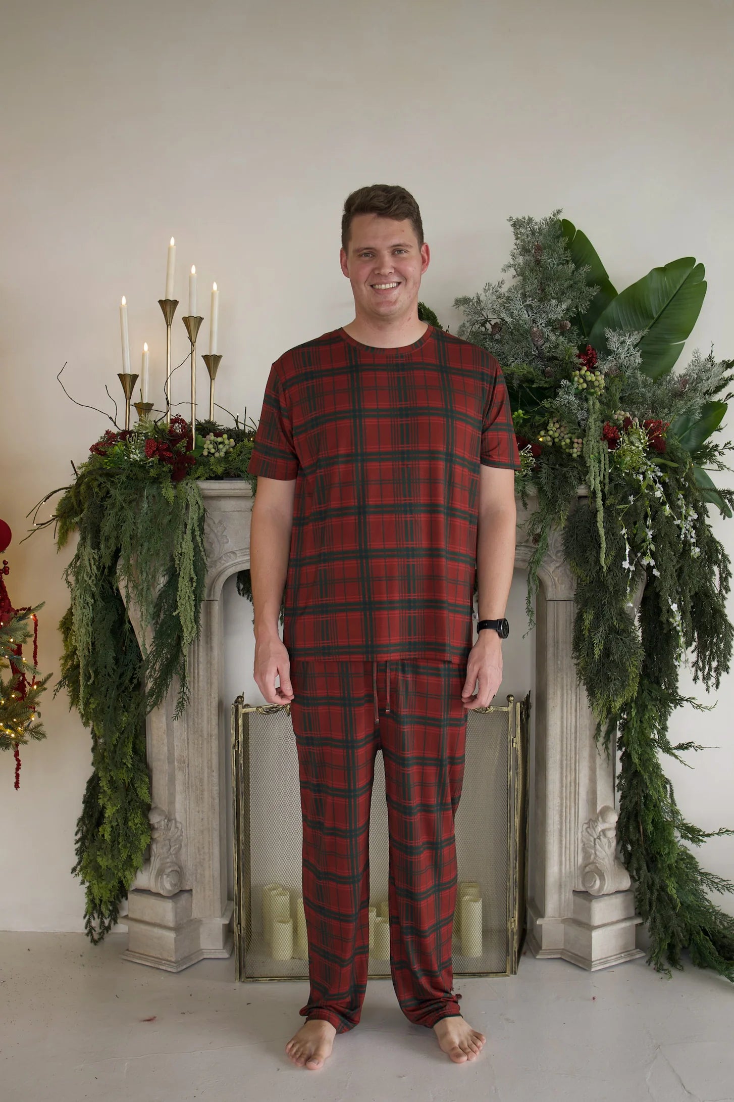 FOREVER FRENCH:  Men's Short Sleeve Pajamas | Christmas Plaid
