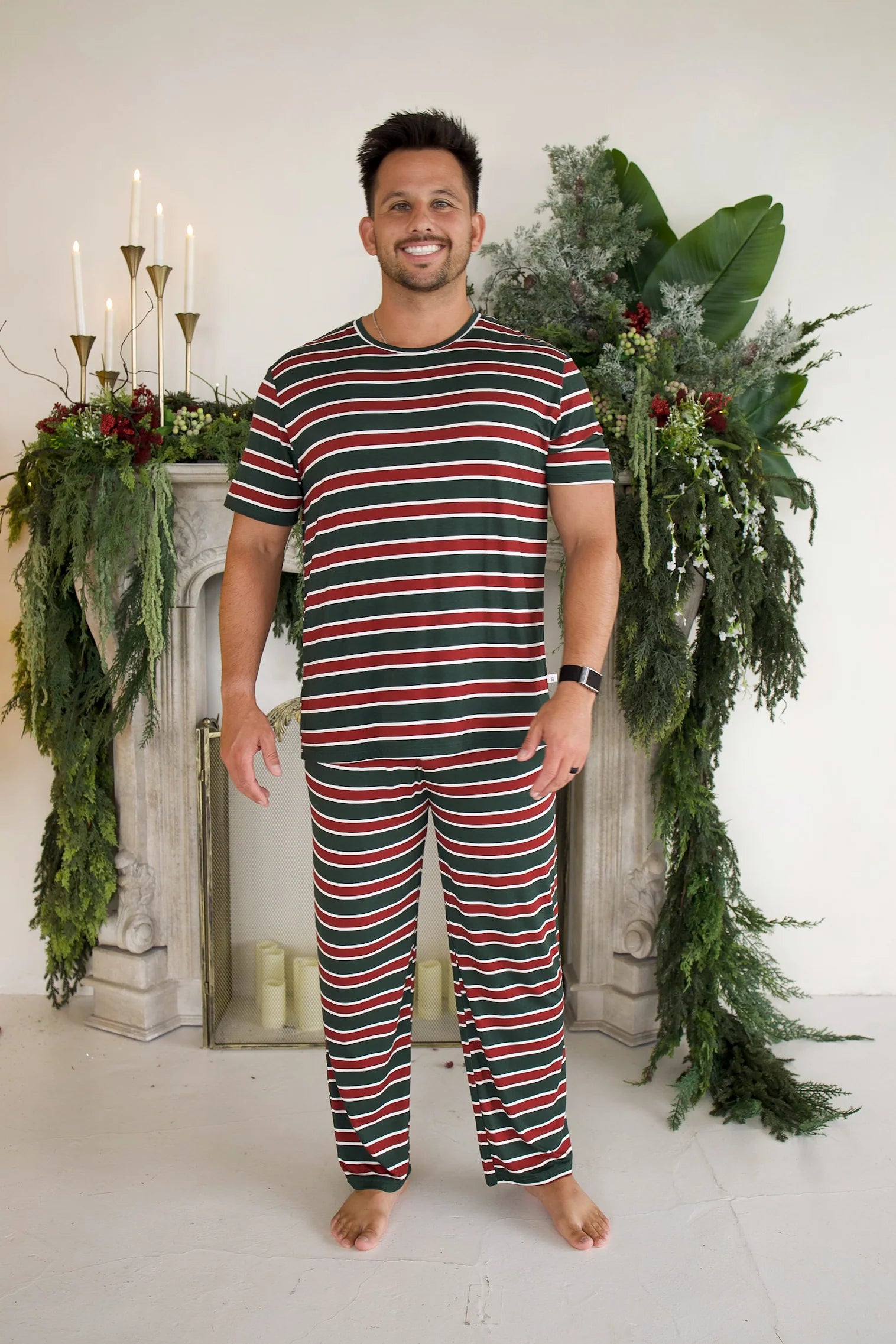 FOREVER FRENCH:  Men's Short Sleeve Pajamas | Holiday Stripe