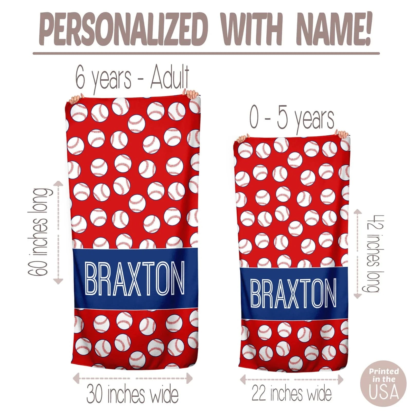 Blue Personalized Baseball Beach Towels