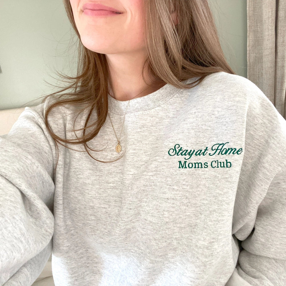 Stay At Home Mom's Club Embroidered Crewneck Sweatshirt, Ash