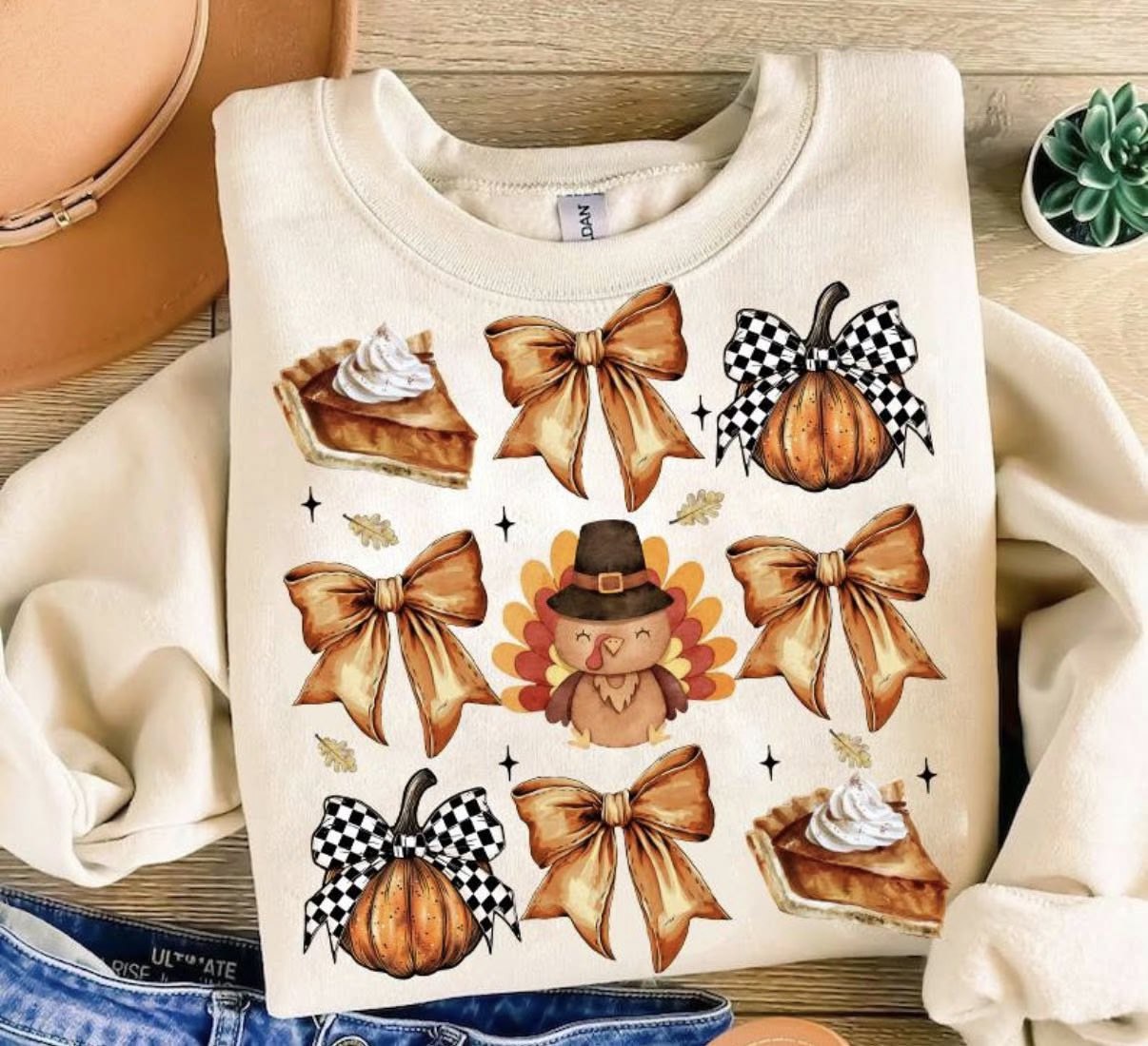 Thanksgiving Coquette Crewneck- Sand