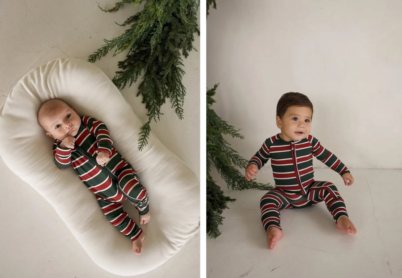FOREVER FRENCH:  Bamboo Zip Pajamas | Holiday Stripe